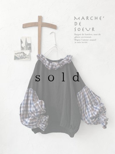 画像1: MARCHE' DE SOEUR／ラッフルバルーンプルオーバー・黒×ブルーチェック