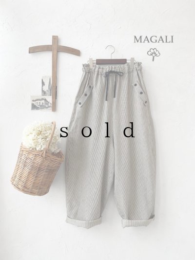 画像1: MAGALI /ヒッコリーフラップパンツ・キナリ×黒ストライプ