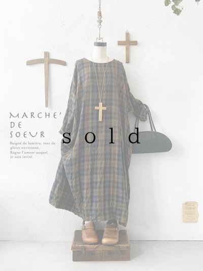 画像1: MARCHE' DE SOEUR／シンプルワンピース・カーキチェック