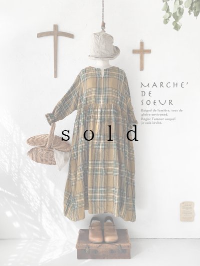 画像1: MARCHE' DE SOEUR／スキッパーギャザーワンピース・オータムチェック