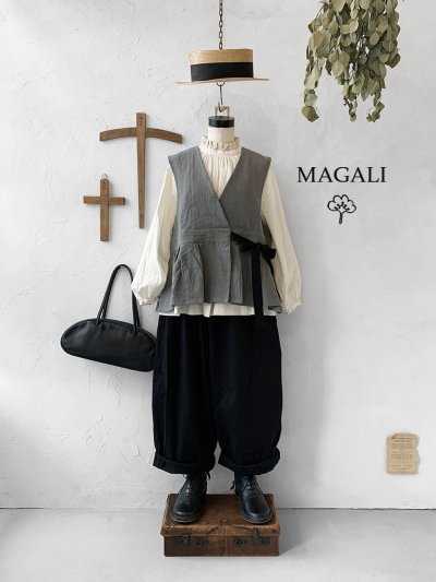 画像2: MAGALI /リネンウール カシュクールジレ・アッシュグレー