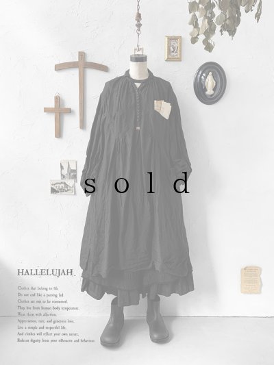 画像1: HALLELUJAH／1890's Bourgeron 羊飼いシャツワンピース・black