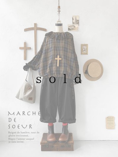 画像1: MARCHE' DE SOEUR／ラッフル襟の裾絞りプルオーバー・カーキチェック