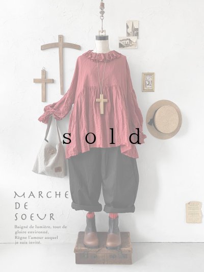 画像1: MARCHE' DE SOEUR／ラッフル襟チュニック・ファナージュダークレッド