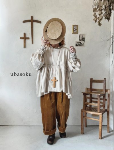 画像1: ubasoku/2way起毛ピンタックブラウス・ナチュラル