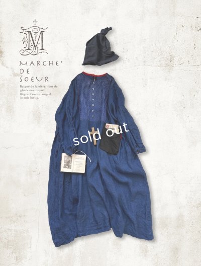 画像1: MARCHE' DE SOEUR/ターシャの種蒔ポケットワンピース・インディゴ×プチペイズリー