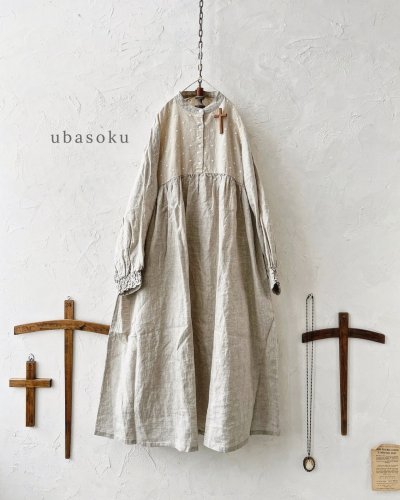 画像2: ubasoku/ドット刺繍ボリューム袖ワンピース・生成り