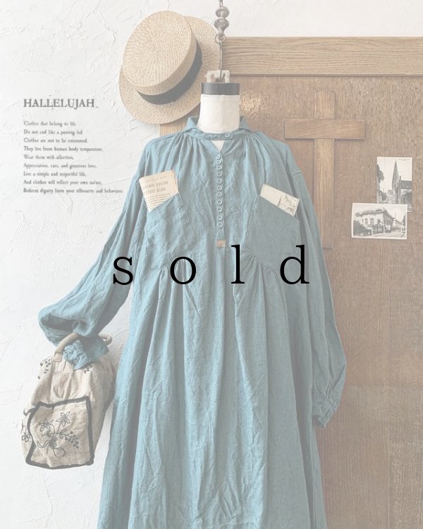 HALLELUJAH／1890's Bourgeron 羊飼いシャツワンピース・turquoise