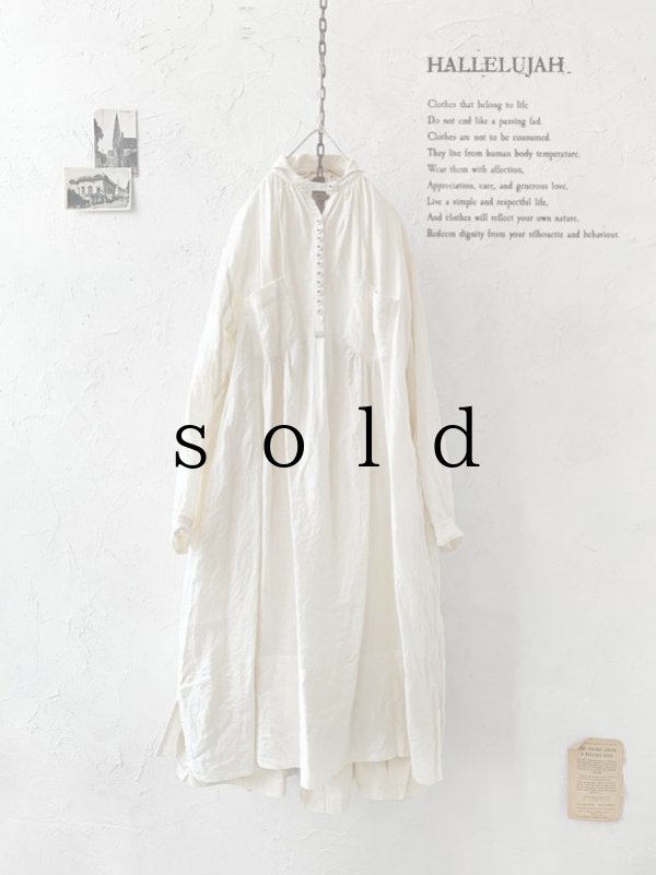 画像1: HALLELUJAH／1890's Bourgeron 羊飼いシャツワンピース・off-white (1)