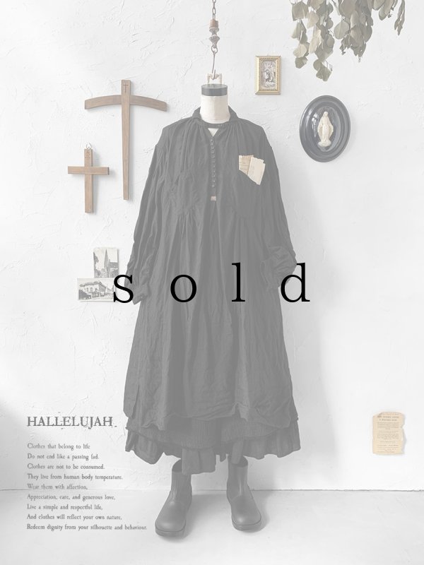 画像1: HALLELUJAH／1890's Bourgeron 羊飼いシャツワンピース・black (1)