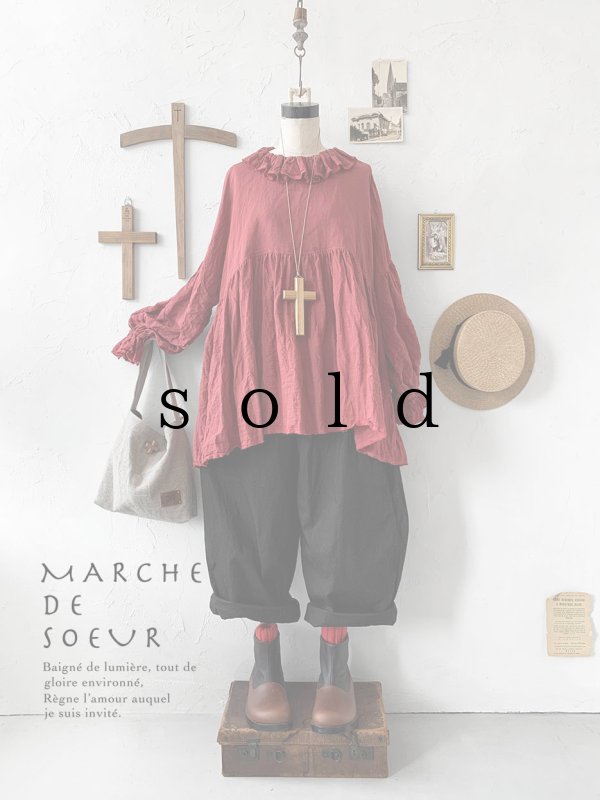 画像1: MARCHE' DE SOEUR／ラッフル襟チュニック・ファナージュダークレッド (1)