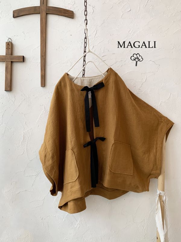 MAGALI/ブラッシュドベルギーリネン グラン ジレ・ブリックブラウン 