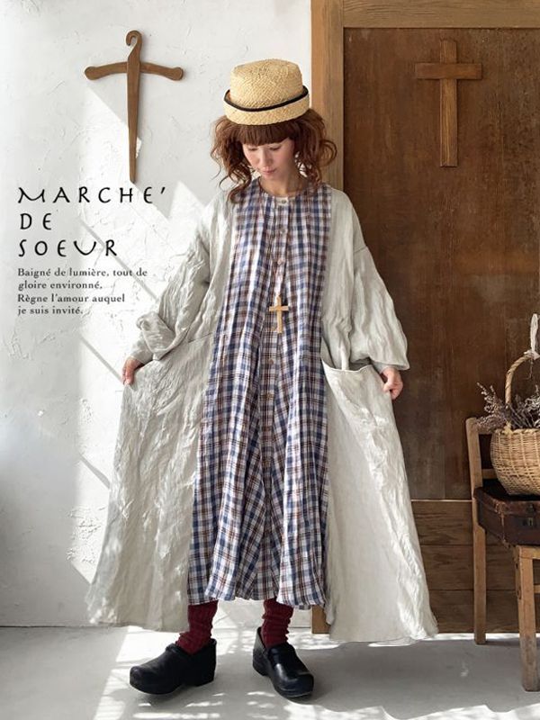 MARCHE' DE SOEUR／祈りのワンピース・アンティークグレー×ブルーチェック