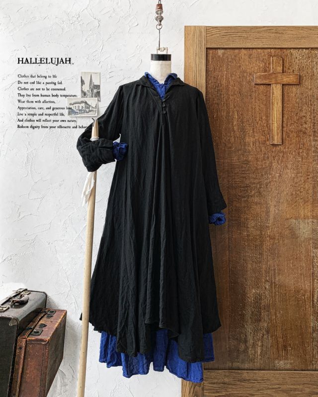 HALLELUJAH／Robe de femme de chambre 小間使いローブ衿付・black